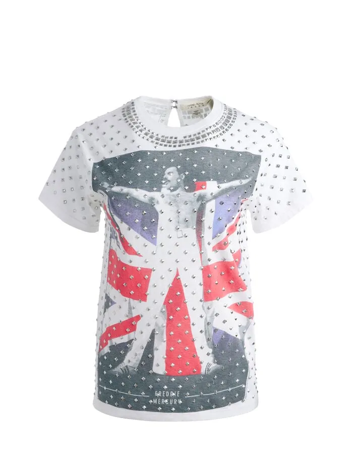 Alice Olivia TOPS WOMEN ALVERA EMBELLISHED TEE Off White Multi