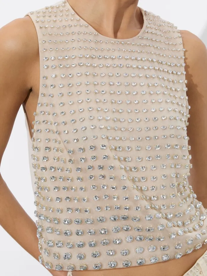 Alice Olivia TOPS WOMEN AMAL EMBELLISHED TANK Champagneandcrystal