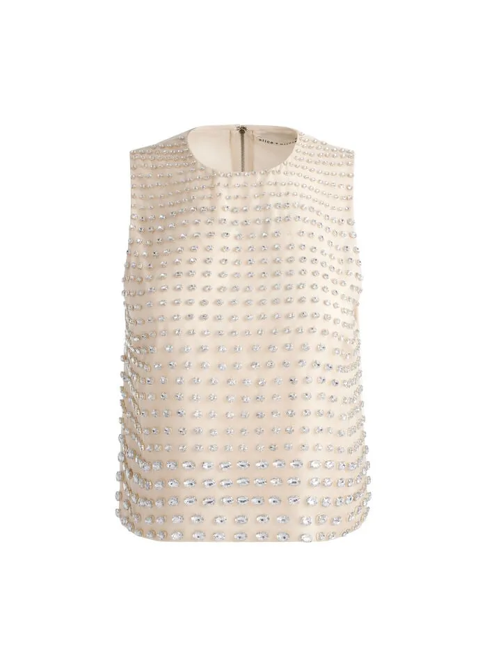 Alice Olivia TOPS WOMEN AMAL EMBELLISHED TANK Champagneandcrystal