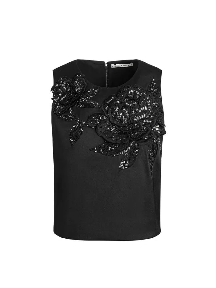 Alice Olivia TOPS WOMEN AMAL EMBELLISHED TANK Le Parisien Blackandgunmetal