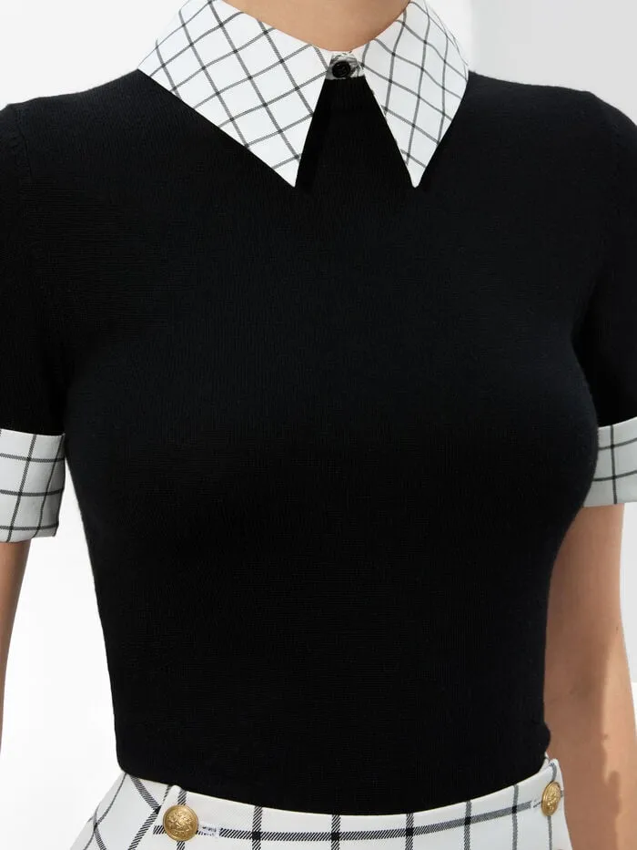 Alice Olivia TOPS WOMEN ASTER COLLARED PULLOVER Blackandsoft White