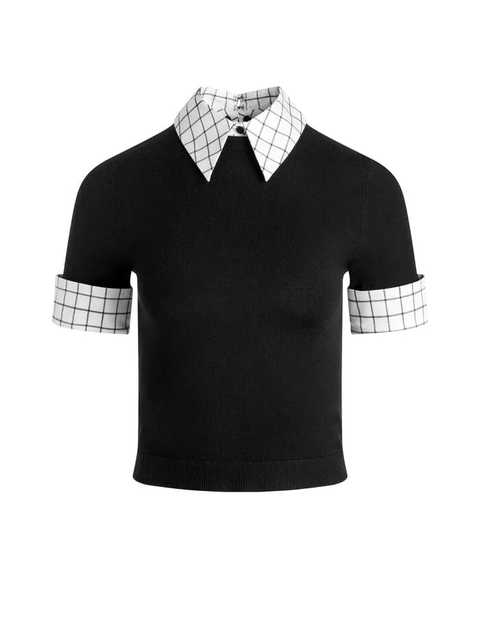 Alice Olivia TOPS WOMEN ASTER COLLARED PULLOVER Blackandsoft White