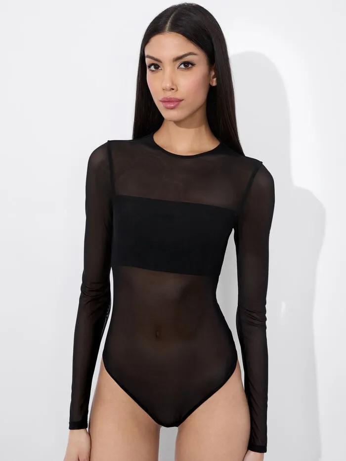 Alice Olivia TOPS WOMEN BANDEAU LONG SLEEVE BODYSUIT Black