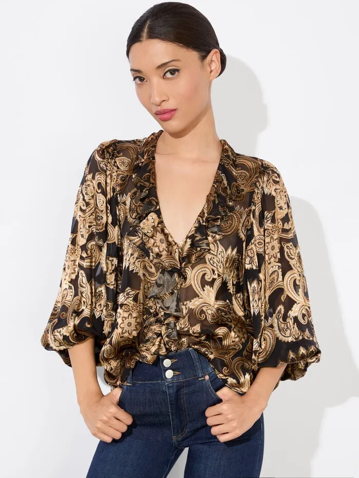 Alice Olivia TOPS WOMEN BETSIE RUFFLED BLOUSE Spring Paisley Black