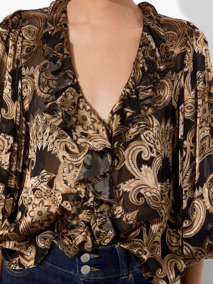 Alice Olivia TOPS WOMEN BETSIE RUFFLED BLOUSE Spring Paisley Black