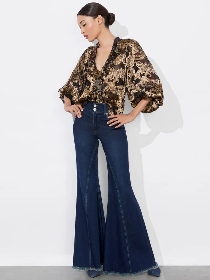 Alice Olivia TOPS WOMEN BETSIE RUFFLED BLOUSE Spring Paisley Black