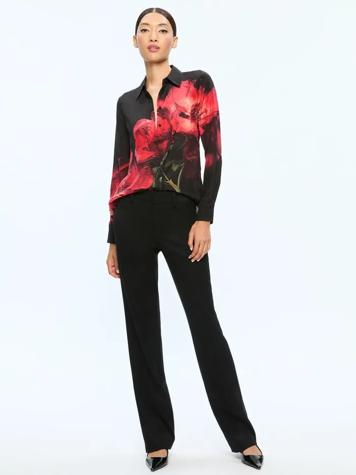 Alice Olivia TOPS WOMEN BRADY SLIM BUTTON DOWN Peony Petals Bright Ruby