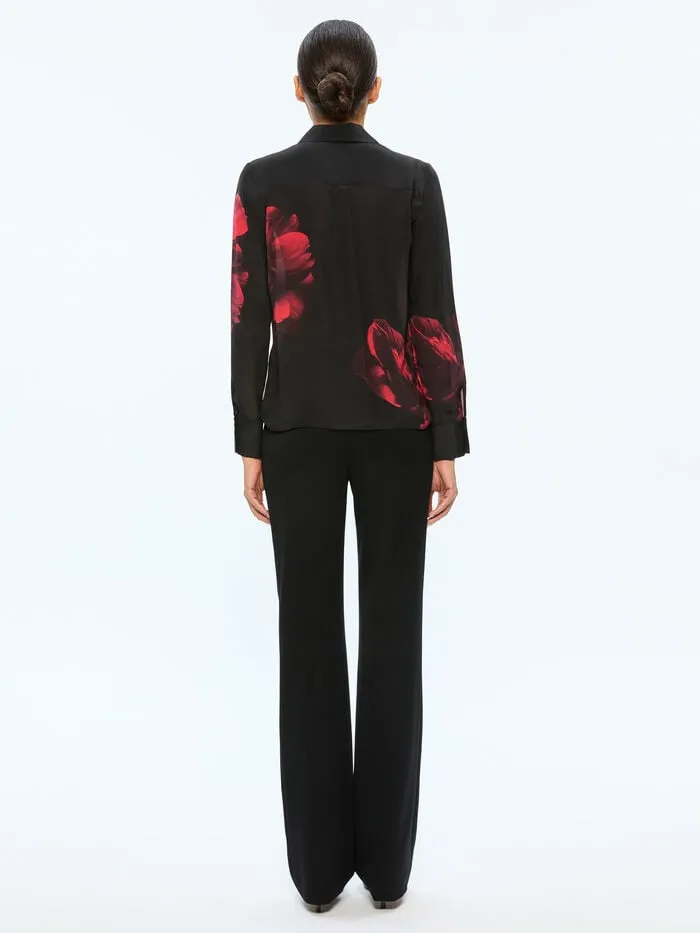 Alice Olivia TOPS WOMEN BRADY SLIM BUTTON DOWN Peony Petals Bright Ruby