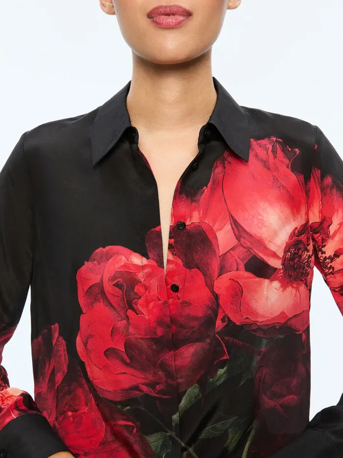 Alice Olivia TOPS WOMEN BRADY SLIM BUTTON DOWN Peony Petals Bright Ruby