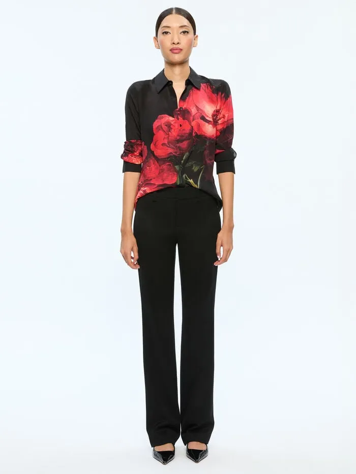 Alice Olivia TOPS WOMEN BRADY SLIM BUTTON DOWN Peony Petals Bright Ruby
