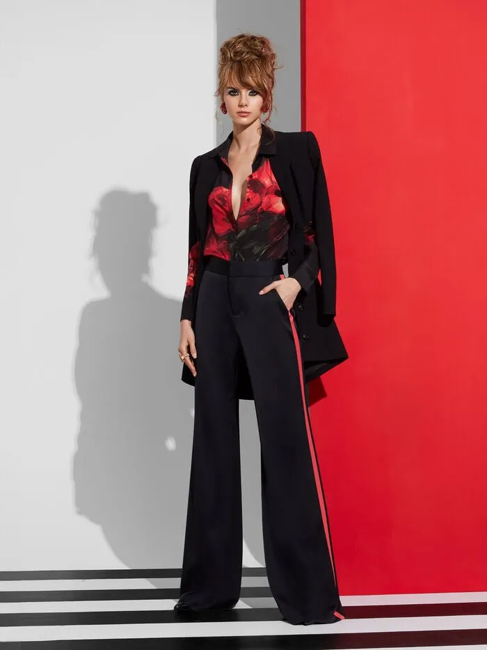 Alice Olivia TOPS WOMEN BRADY SLIM BUTTON DOWN Peony Petals Bright Ruby