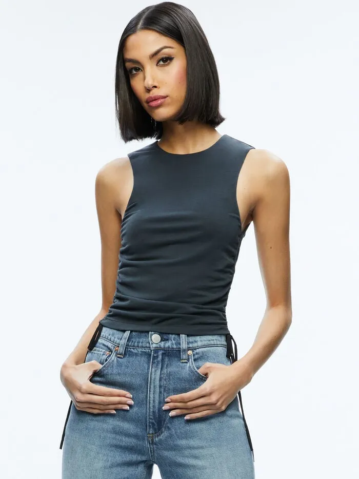 Alice Olivia TOPS WOMEN CHRISSY CREWNECK RUCHED CROP TOP Black
