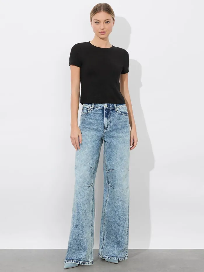 Alice Olivia TOPS WOMEN CINDY CROPPED LINEN TEE Black
