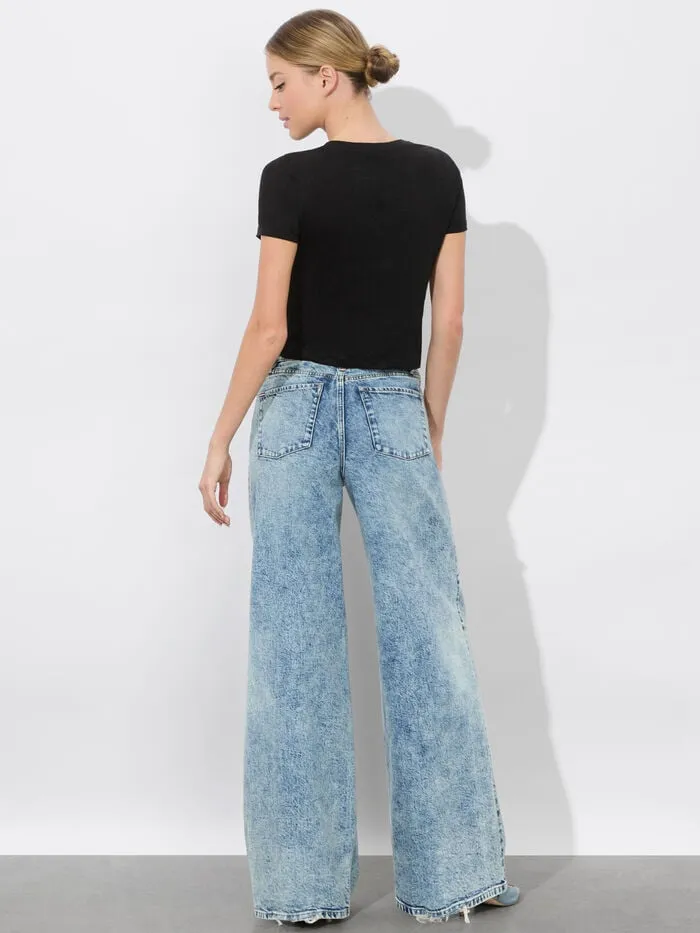 Alice Olivia TOPS WOMEN CINDY CROPPED LINEN TEE Black