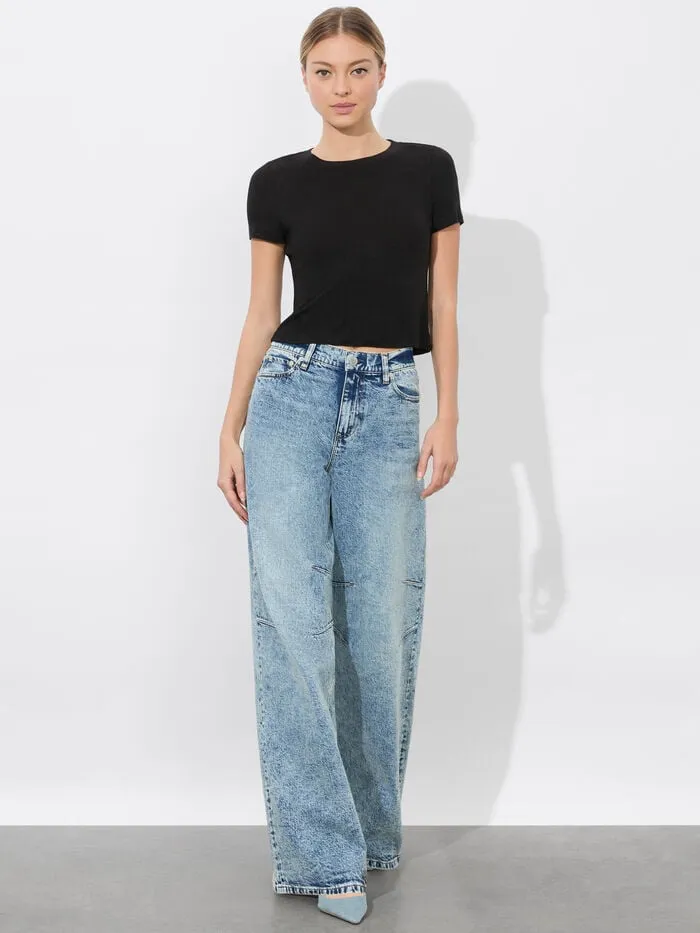 Alice Olivia TOPS WOMEN CINDY CROPPED LINEN TEE Black