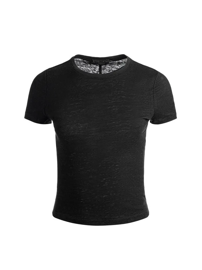 Alice Olivia TOPS WOMEN CINDY CROPPED LINEN TEE Black
