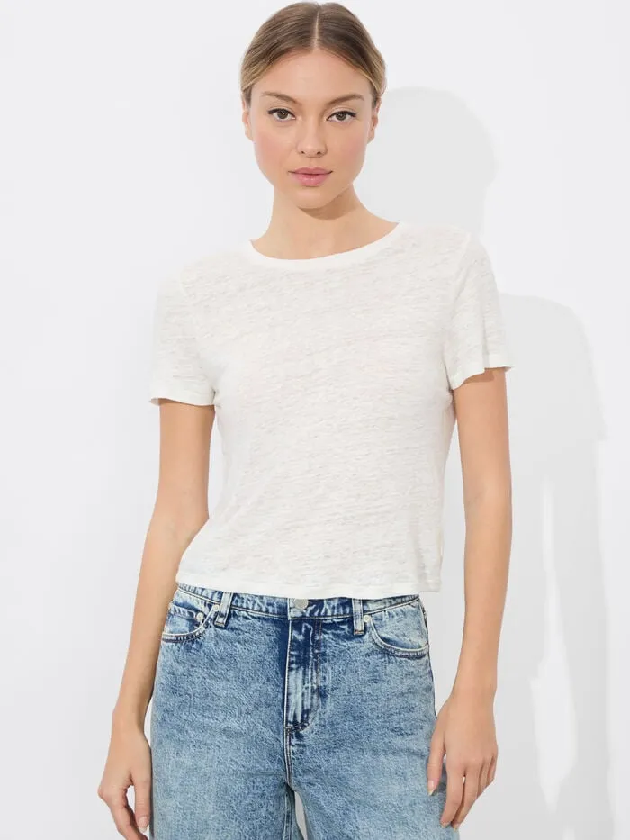 Alice Olivia TOPS WOMEN CINDY CROPPED LINEN TEE Off White