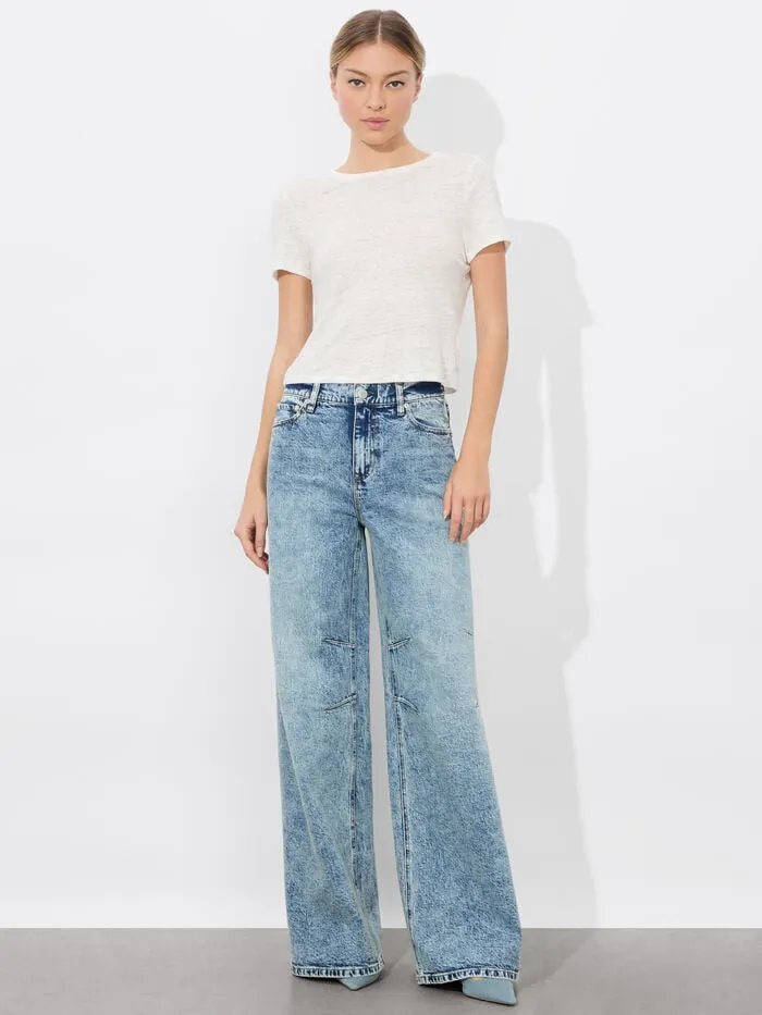 Alice Olivia TOPS WOMEN CINDY CROPPED LINEN TEE Off White