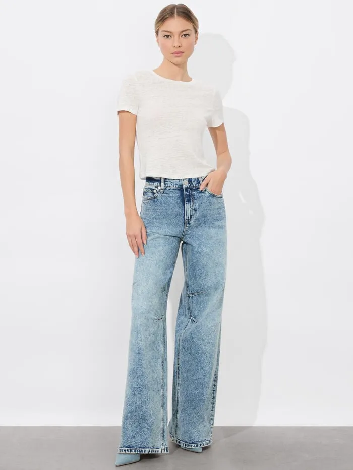 Alice Olivia TOPS WOMEN CINDY CROPPED LINEN TEE Off White