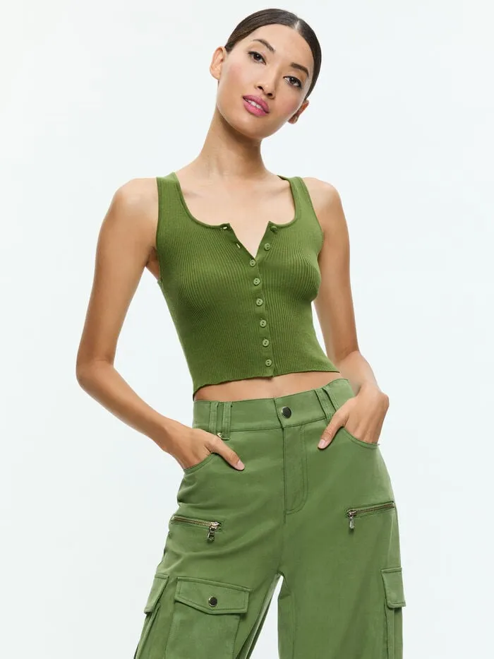 Alice Olivia TOPS WOMEN DARYN BUTTON THROUGH CROPPED TANK Avocado