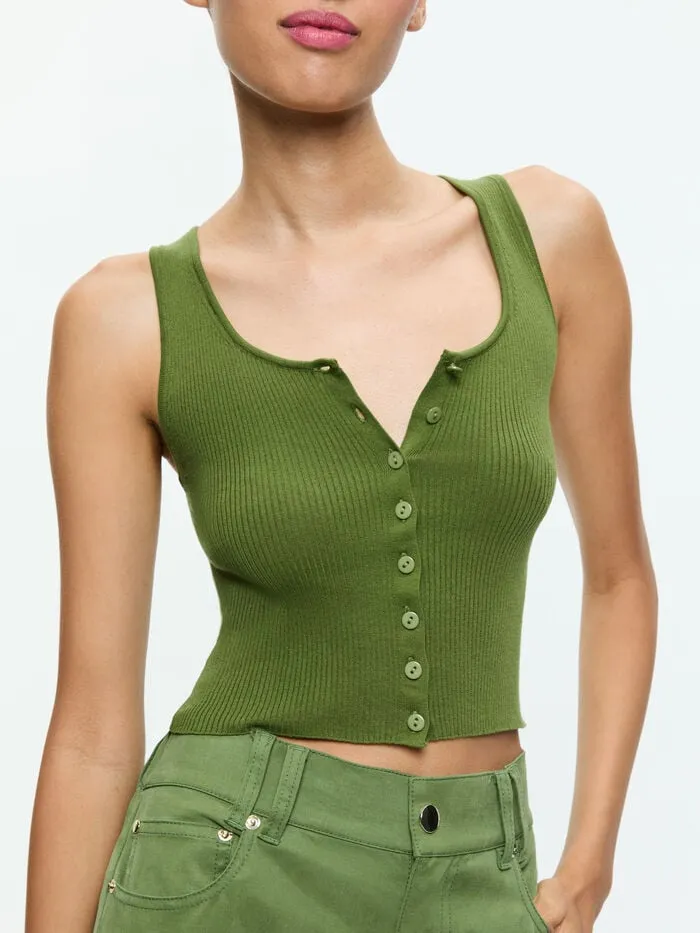 Alice Olivia TOPS WOMEN DARYN BUTTON THROUGH CROPPED TANK Avocado