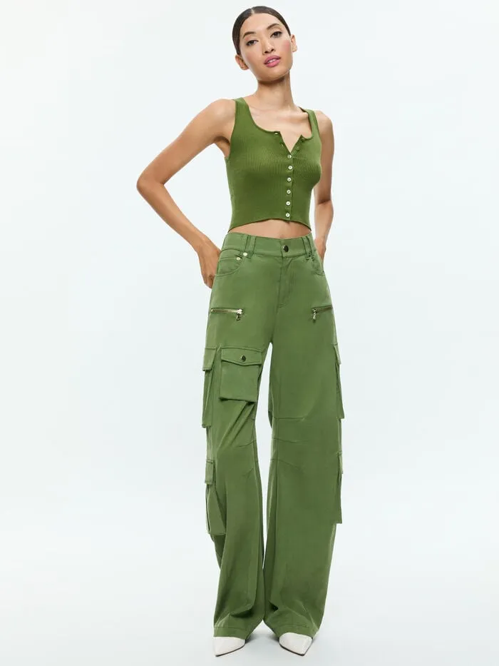 Alice Olivia TOPS WOMEN DARYN BUTTON THROUGH CROPPED TANK Avocado