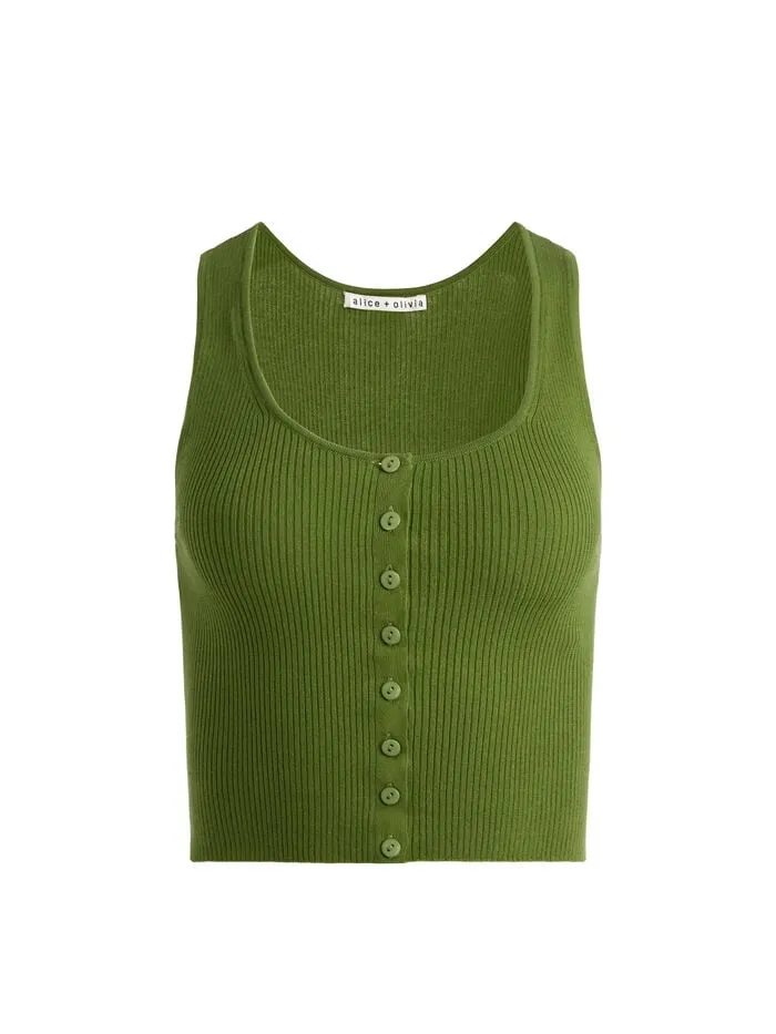 Alice Olivia TOPS WOMEN DARYN BUTTON THROUGH CROPPED TANK Avocado