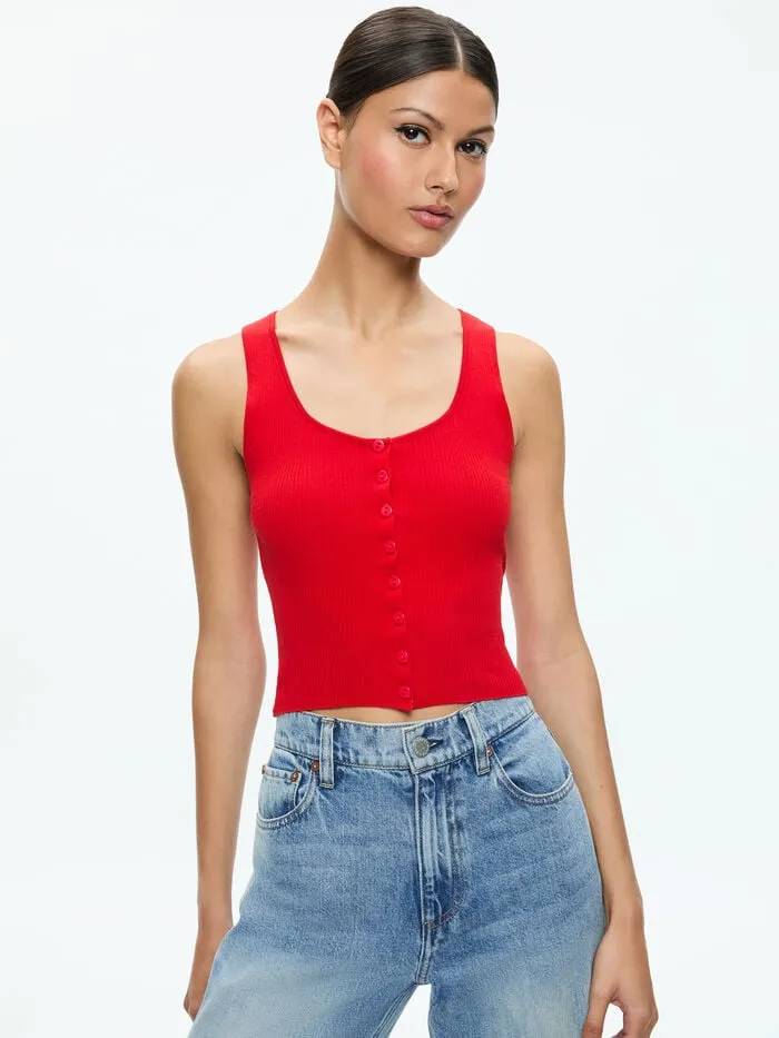Alice Olivia TOPS WOMEN DARYN BUTTON THROUGH CROPPED TANK Red Apple