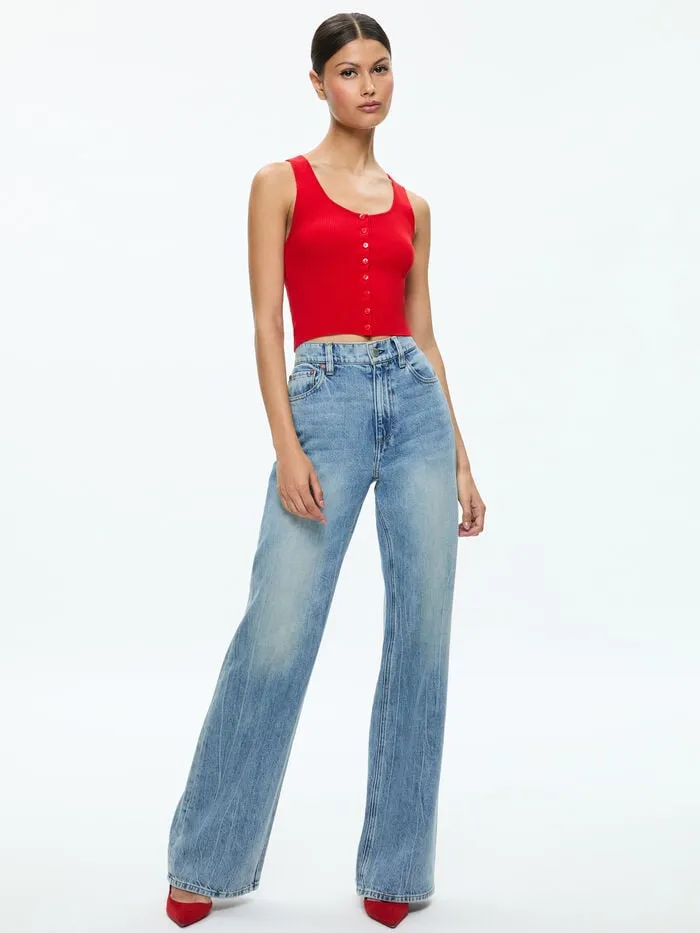 Alice Olivia TOPS WOMEN DARYN BUTTON THROUGH CROPPED TANK Red Apple