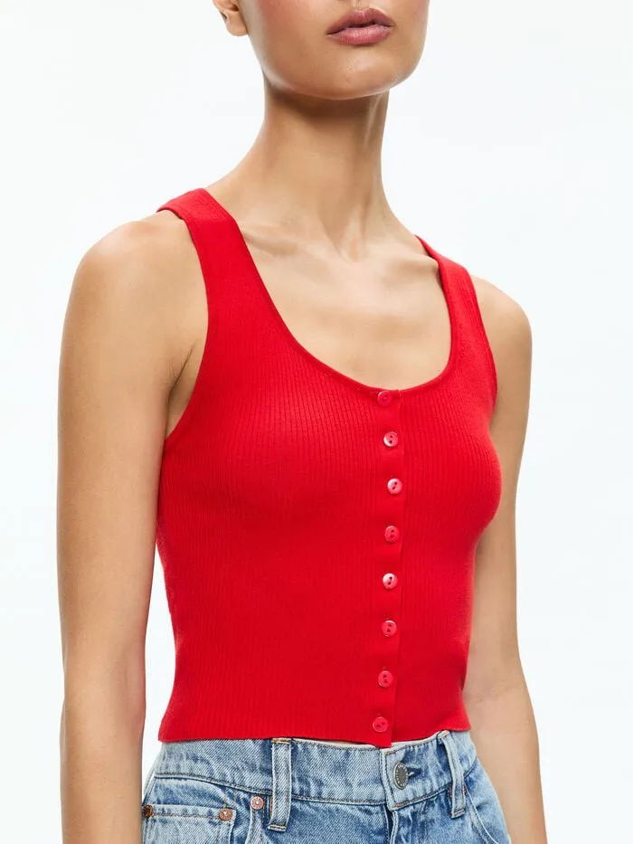 Alice Olivia TOPS WOMEN DARYN BUTTON THROUGH CROPPED TANK Red Apple