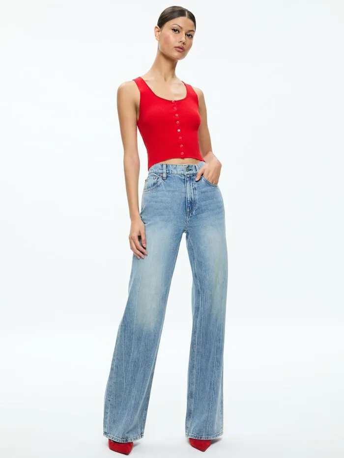 Alice Olivia TOPS WOMEN DARYN BUTTON THROUGH CROPPED TANK Red Apple