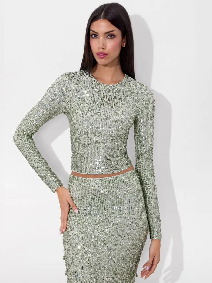Alice Olivia TOPS WOMEN DELAINA EMBELLISHED TOP Sea Spray