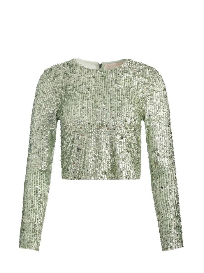 Alice Olivia TOPS WOMEN DELAINA EMBELLISHED TOP Sea Spray