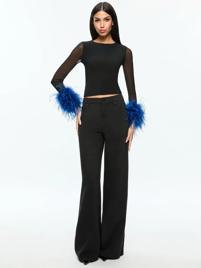 Alice Olivia TOPS WOMEN DELAINA FEATHER TOP Blackandroyal