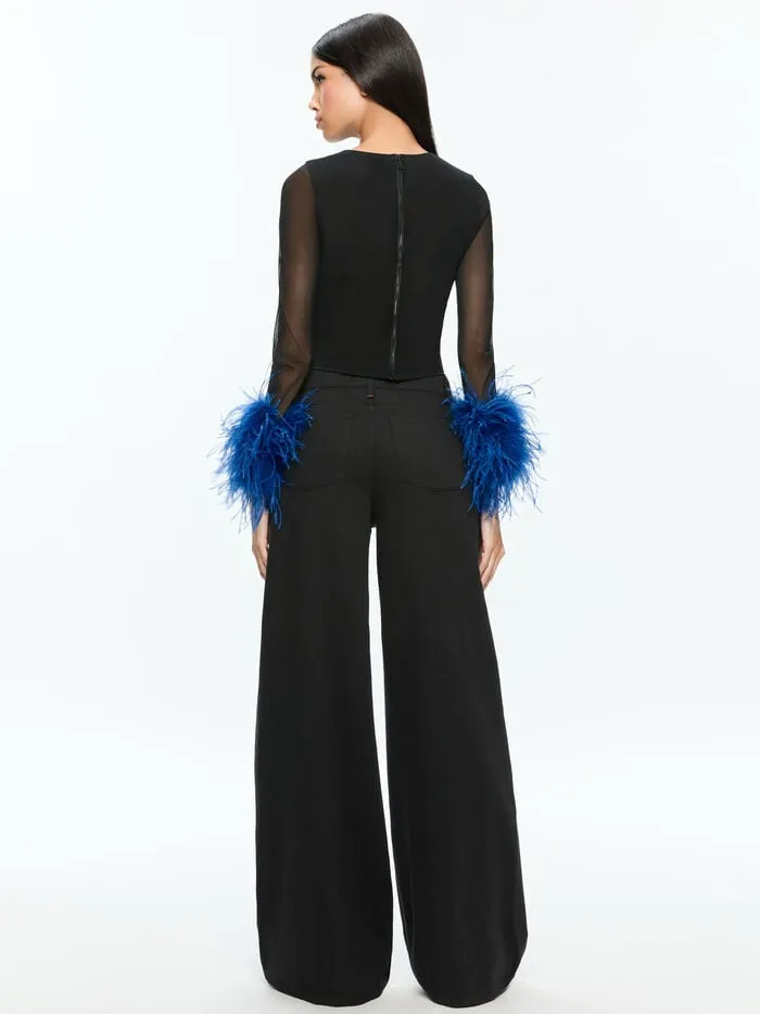 Alice Olivia TOPS WOMEN DELAINA FEATHER TOP Blackandroyal
