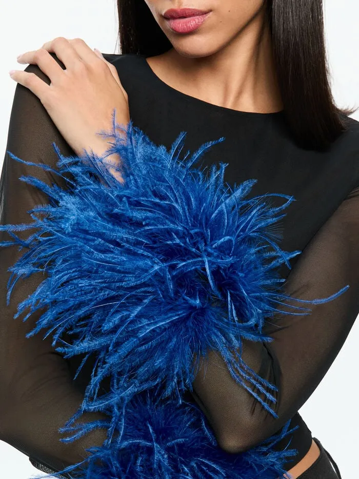 Alice Olivia TOPS WOMEN DELAINA FEATHER TOP Blackandroyal