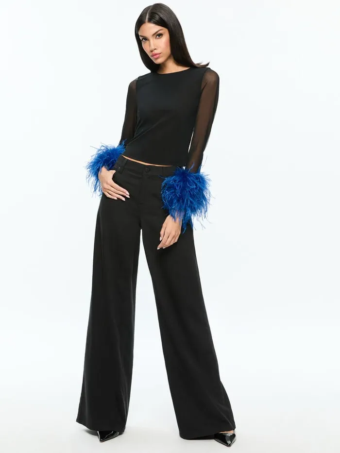 Alice Olivia TOPS WOMEN DELAINA FEATHER TOP Blackandroyal