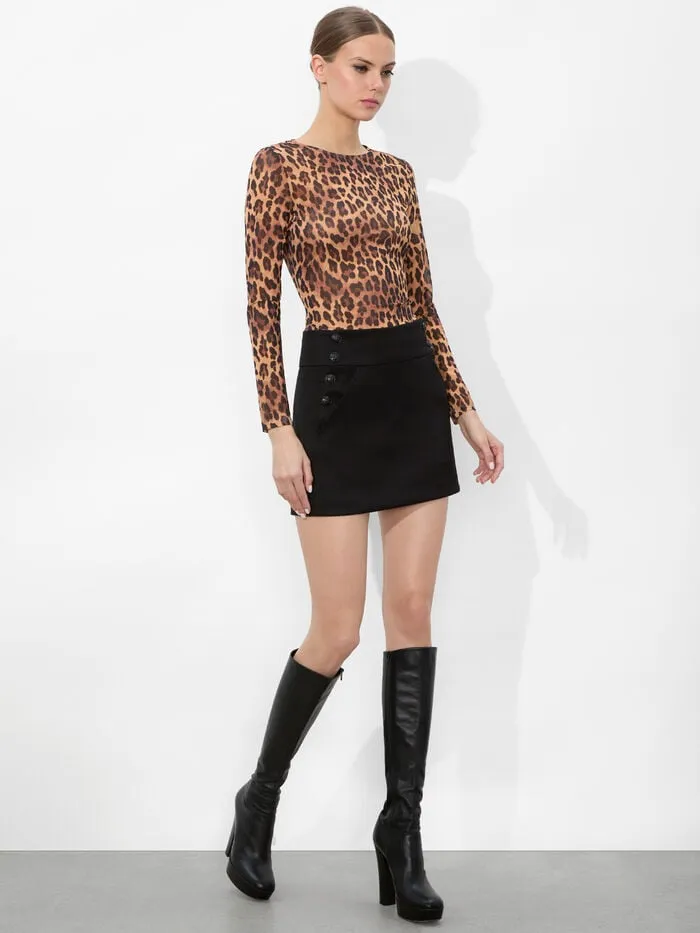 Alice Olivia TOPS WOMEN DELAINA MESH TOP Spotted Leopard Dark Tan