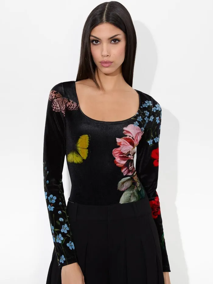 Alice Olivia TOPS WOMEN DELAINA VELVET TOP The Wind Floral