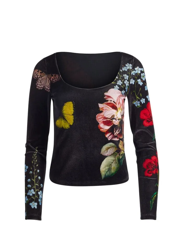 Alice Olivia TOPS WOMEN DELAINA VELVET TOP The Wind Floral