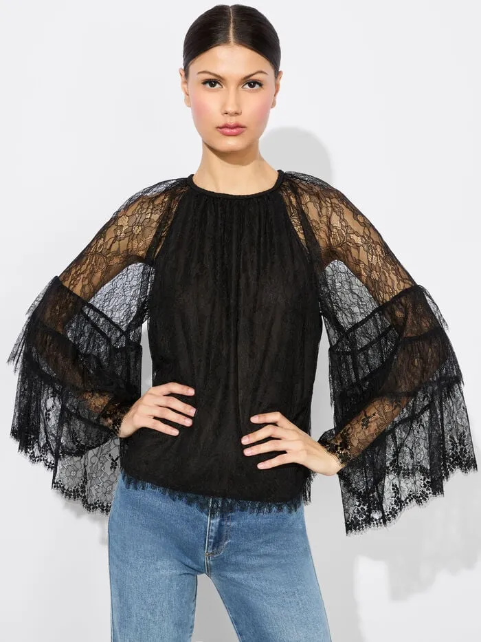 Alice Olivia TOPS WOMEN DELIA RUFFLED TUNIC TOP Black