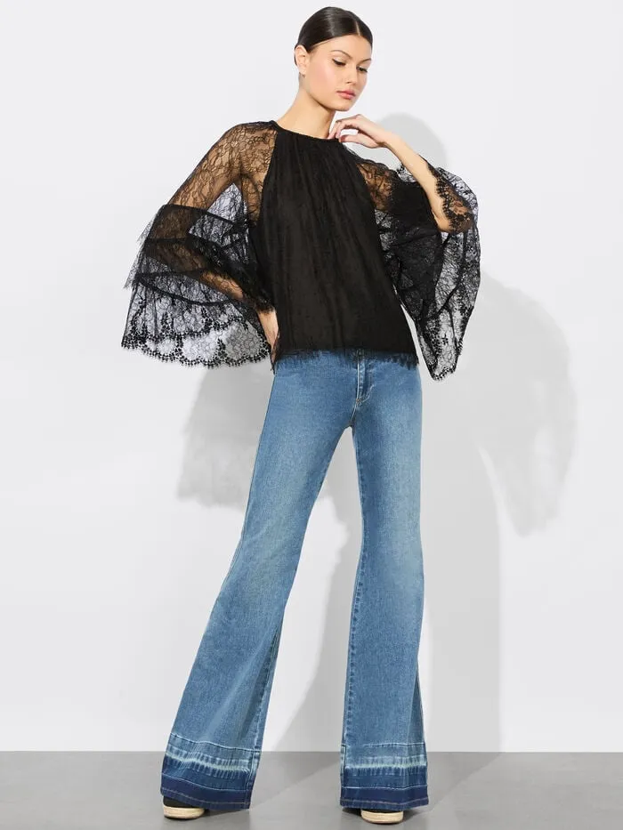 Alice Olivia TOPS WOMEN DELIA RUFFLED TUNIC TOP Black