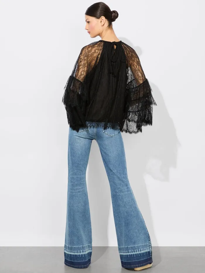 Alice Olivia TOPS WOMEN DELIA RUFFLED TUNIC TOP Black