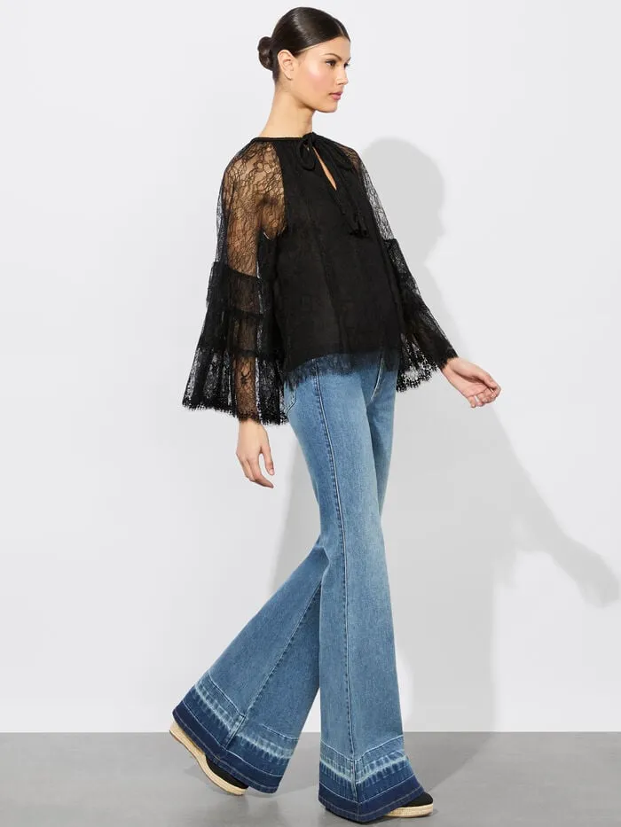 Alice Olivia TOPS WOMEN DELIA RUFFLED TUNIC TOP Black