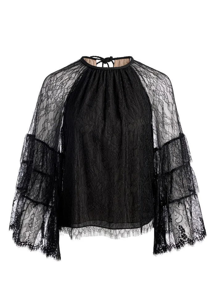 Alice Olivia TOPS WOMEN DELIA RUFFLED TUNIC TOP Black