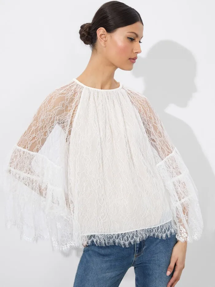 Alice Olivia TOPS WOMEN DELIA RUFFLED TUNIC TOP Off White