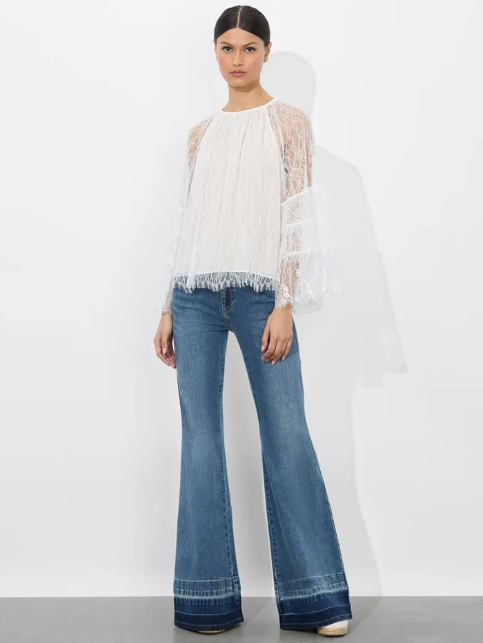 Alice Olivia TOPS WOMEN DELIA RUFFLED TUNIC TOP Off White
