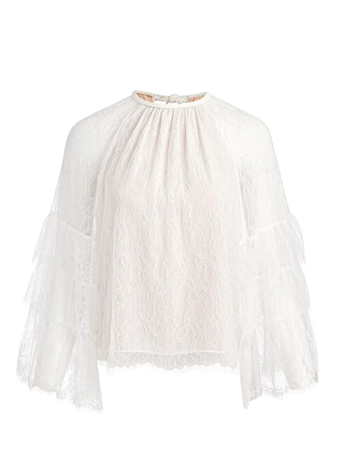 Alice Olivia TOPS WOMEN DELIA RUFFLED TUNIC TOP Off White