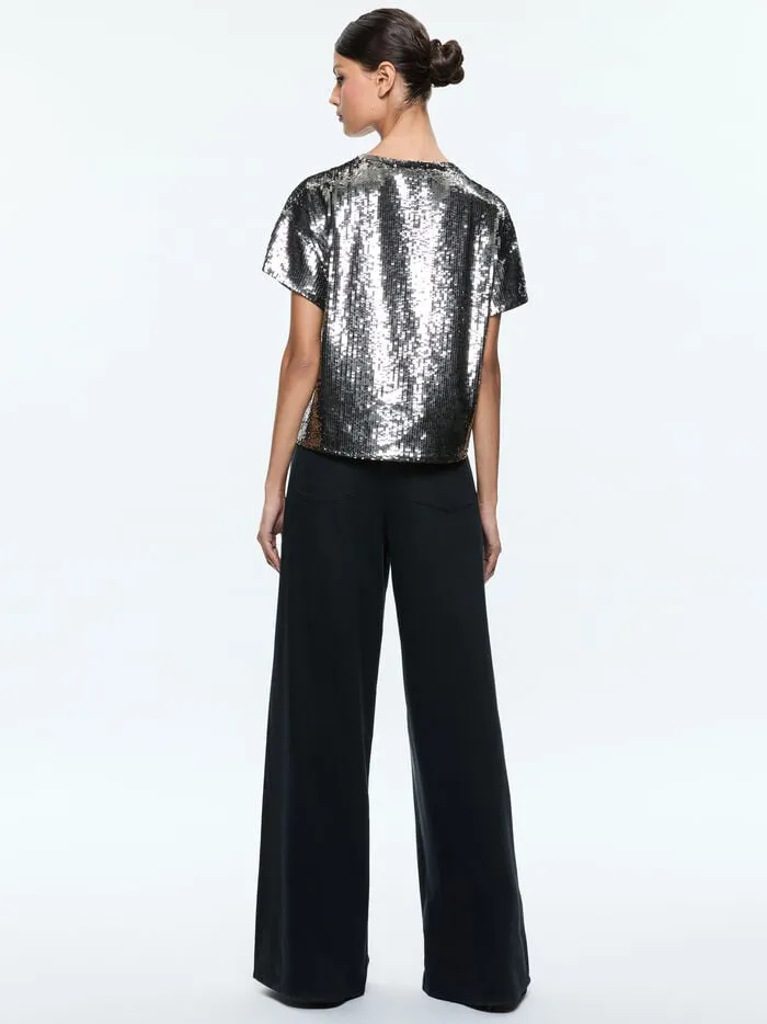 Alice Olivia TOPS WOMEN EVAN SEQUIN OVERSIZED TEE Gunmetal