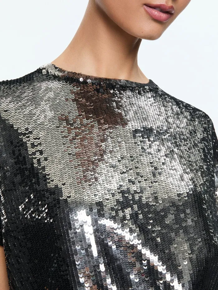Alice Olivia TOPS WOMEN EVAN SEQUIN OVERSIZED TEE Gunmetal